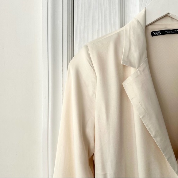 Zara Cream Beige Satin Effect True Wrap Long Sleeve Blazer Mini Dress Small - Picture 7 of 16
